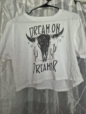 Rustee Dream On Dreamer Graphic Crop Tee White Size Large
